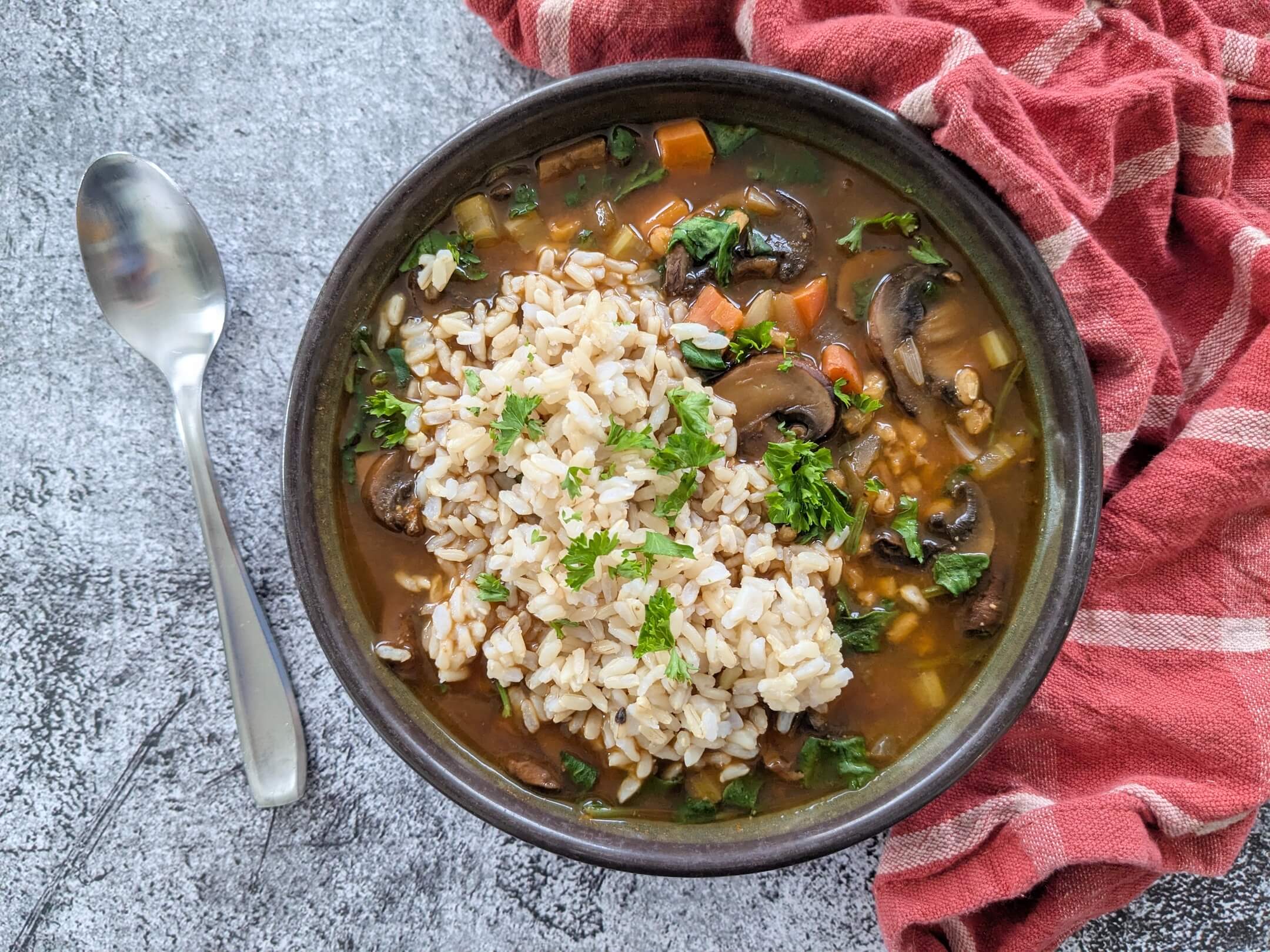 Tibetan Mushroom Barley Stew with Basmati Rice