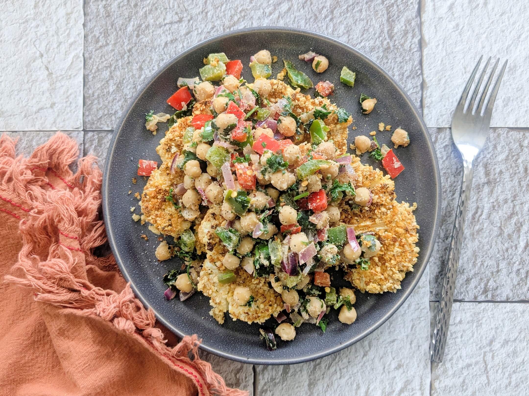 Crisp Cauliflower Steaks with Warm Chickpea Salad 