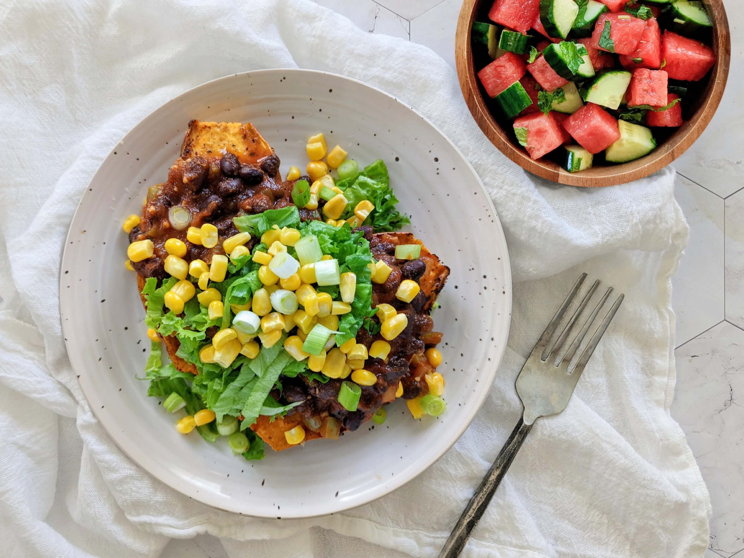 Enchilada Sweet Potato Boats and Watermelon Mojito Salad