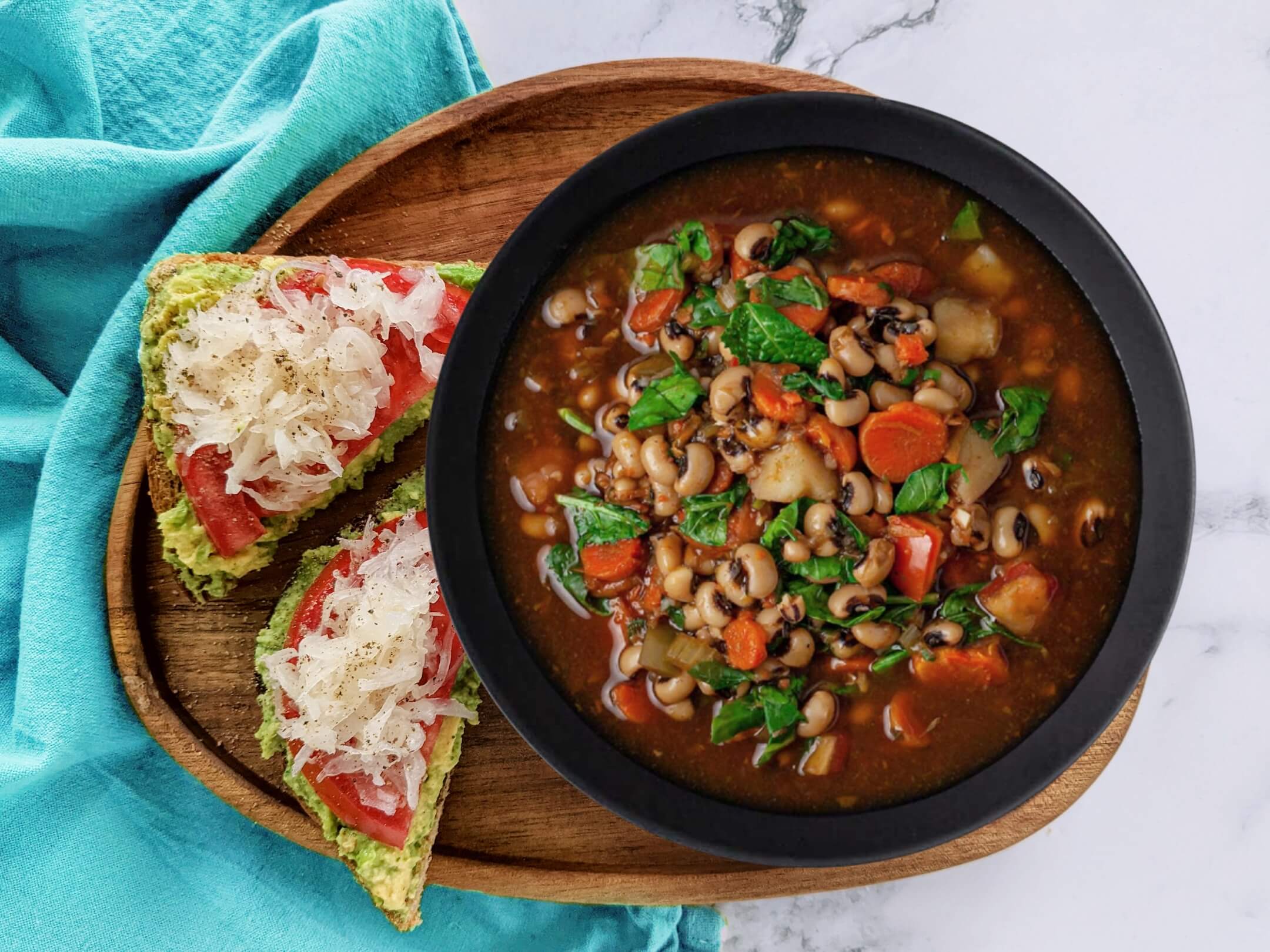 Black-Eyed Pea Stew and Avo-Kraut Toast