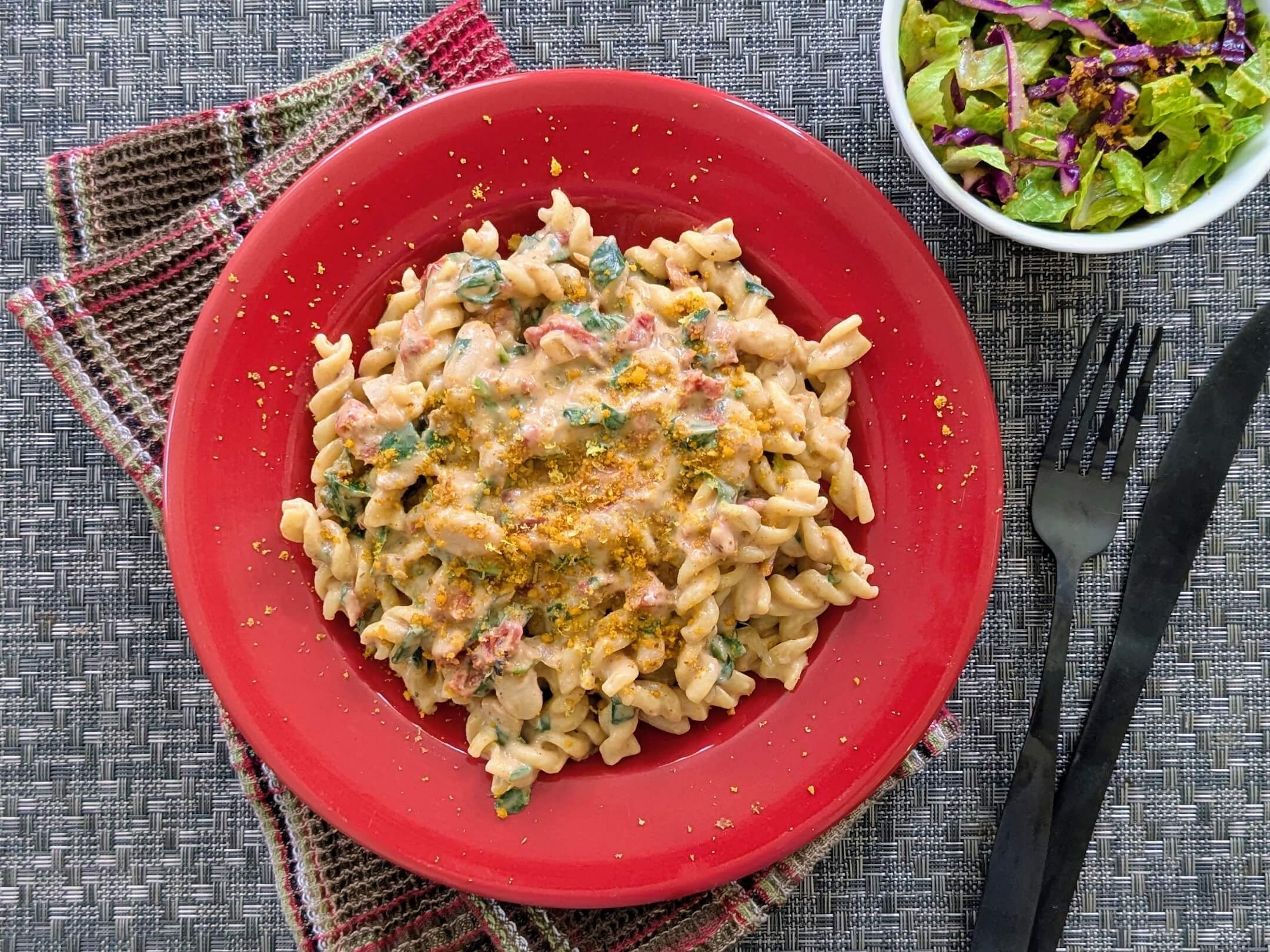 Marry Me Cannellini Pasta and Quick Italian Salad plant based meal