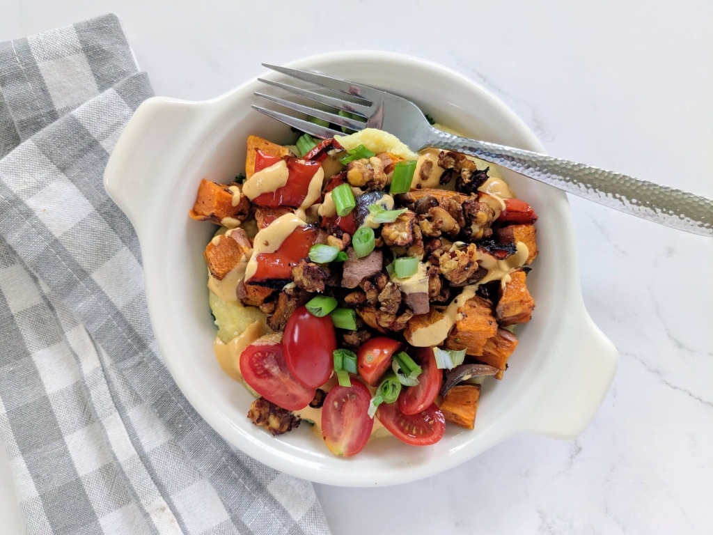 Cheesy Jalapeno Grits & Roasted Sweetie Hash Bowl 