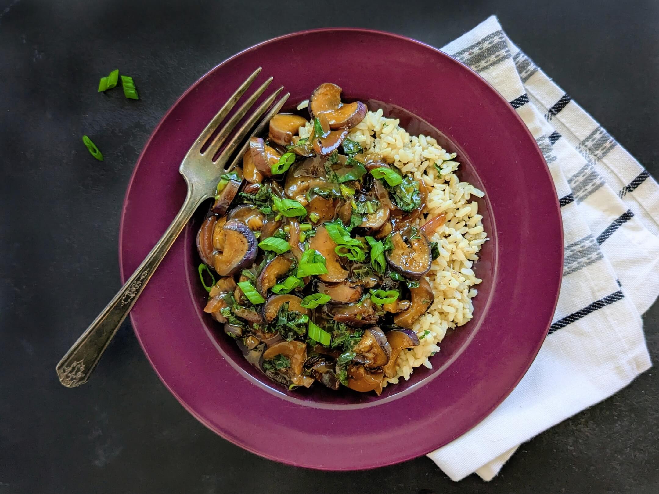 Thai Basil Eggplant Stir Fry over Rice