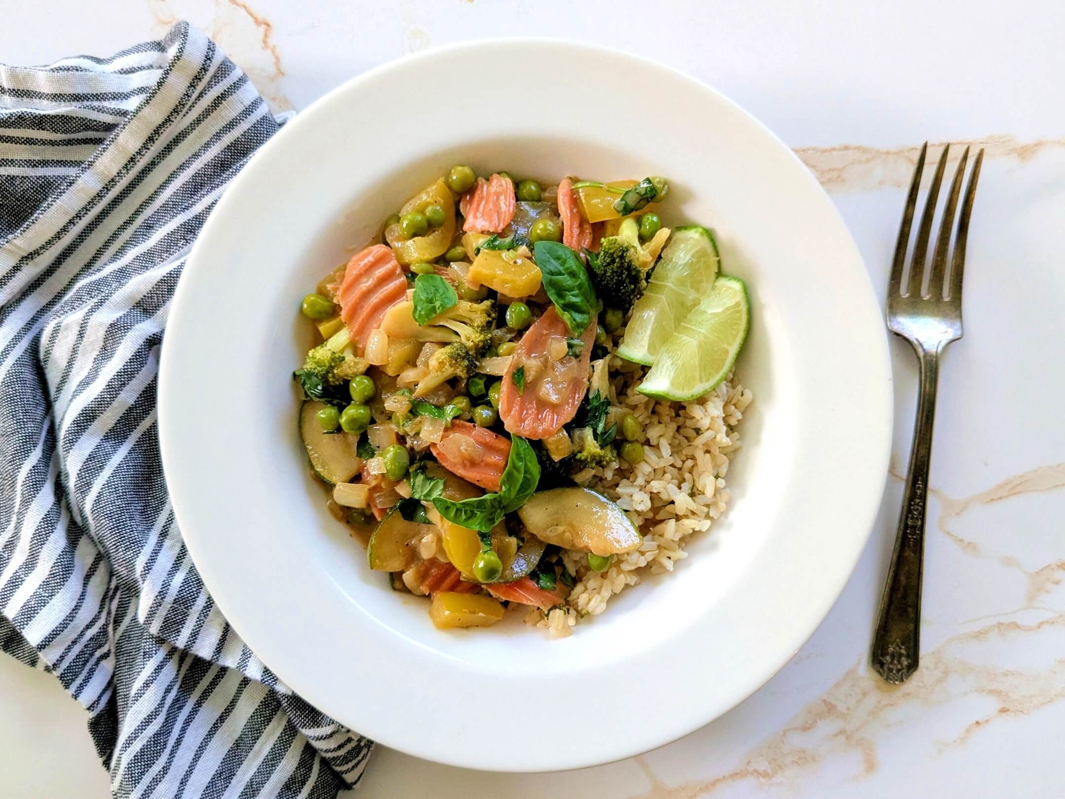 Vegetable Green Curry over Citrus-Cilantro Rice
