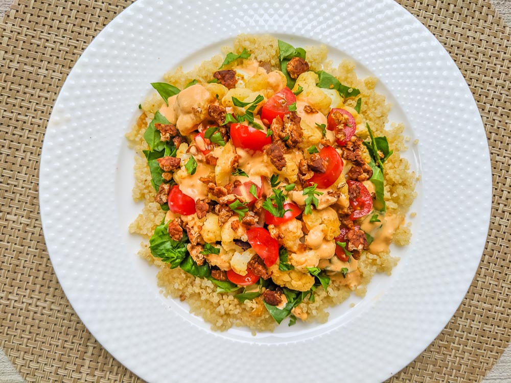 Pan-roasted Cauliflower over Quinoa with Smoky Paprika Sauce
