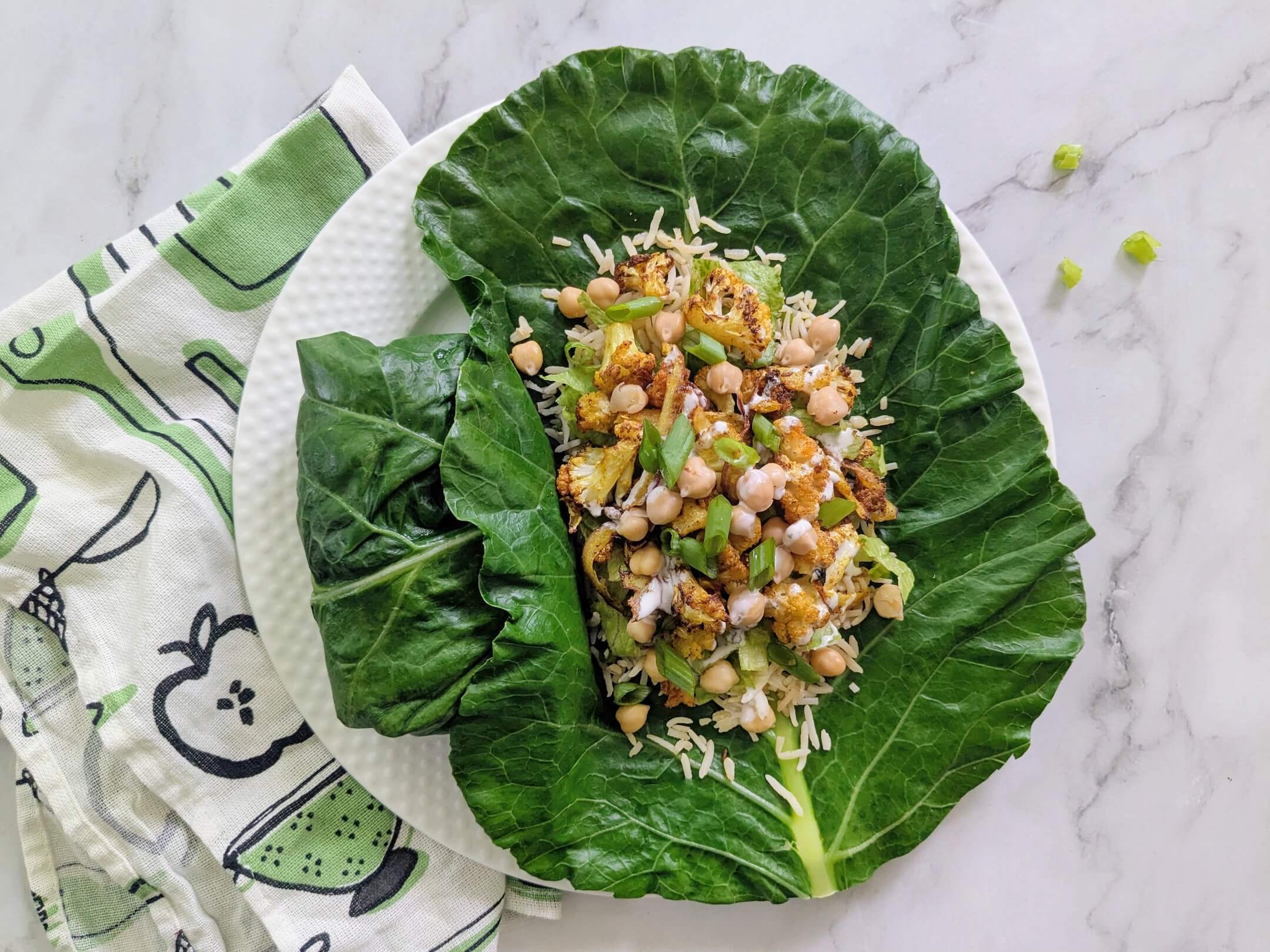 Curry Roasted Cauliflower Collard Wraps