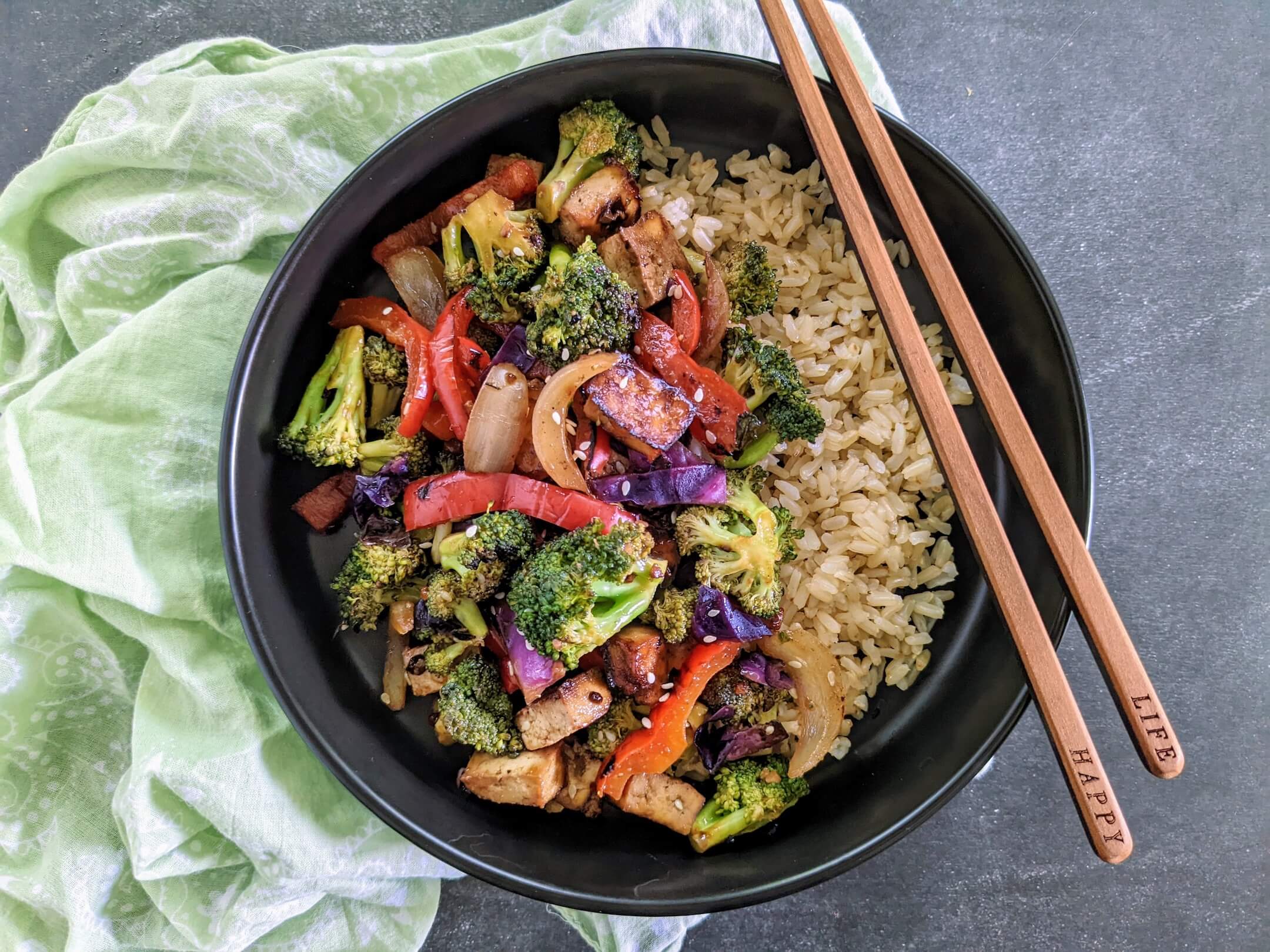 Tofu & Broccoli Stir Fry over Brown Rice