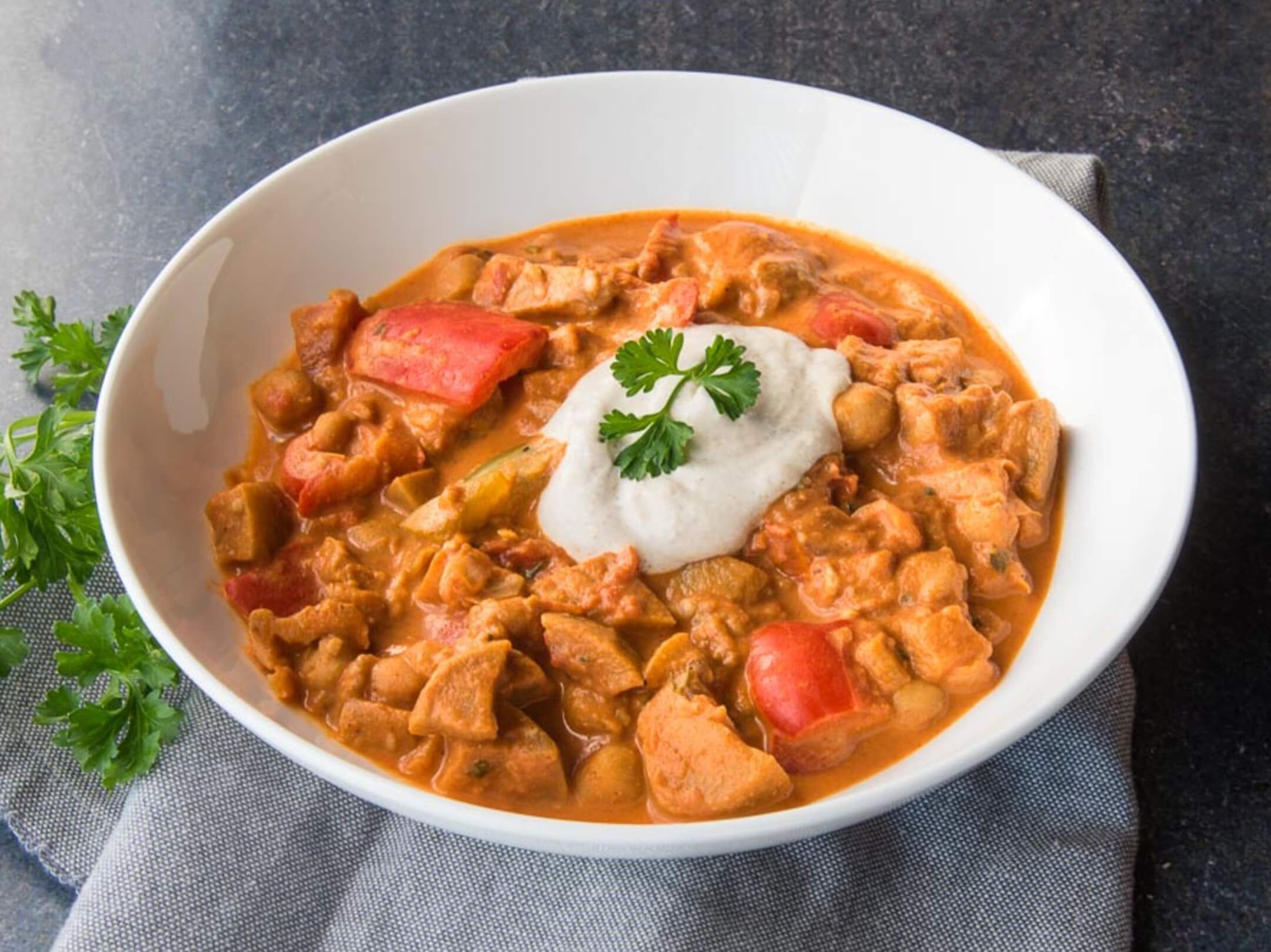 Eggplant & Chickpea Paprikash with Nuts & Seeds Sour Cream