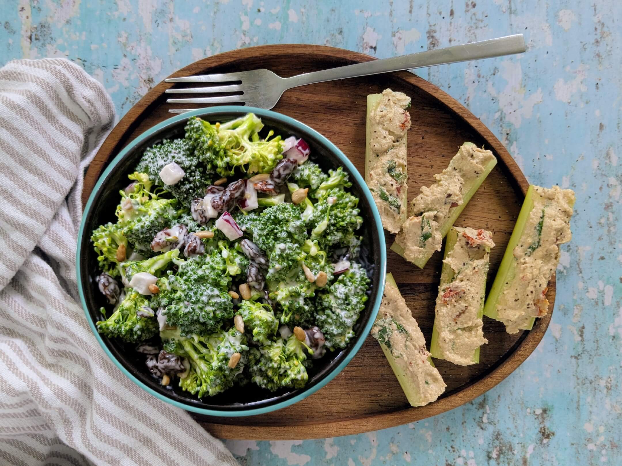 Classic Broccoli Raisin Salad and Cheesy Celery Boats
