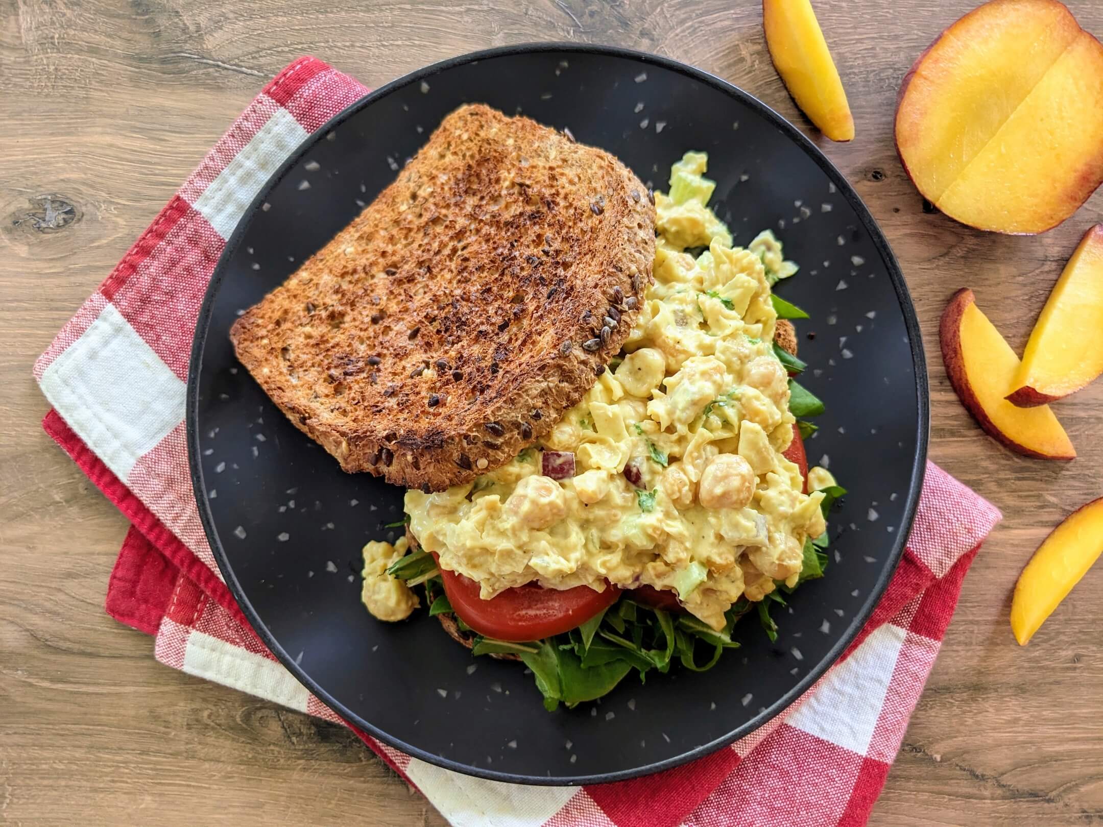 Toasted Eggless Salad Sandwich and Peaches