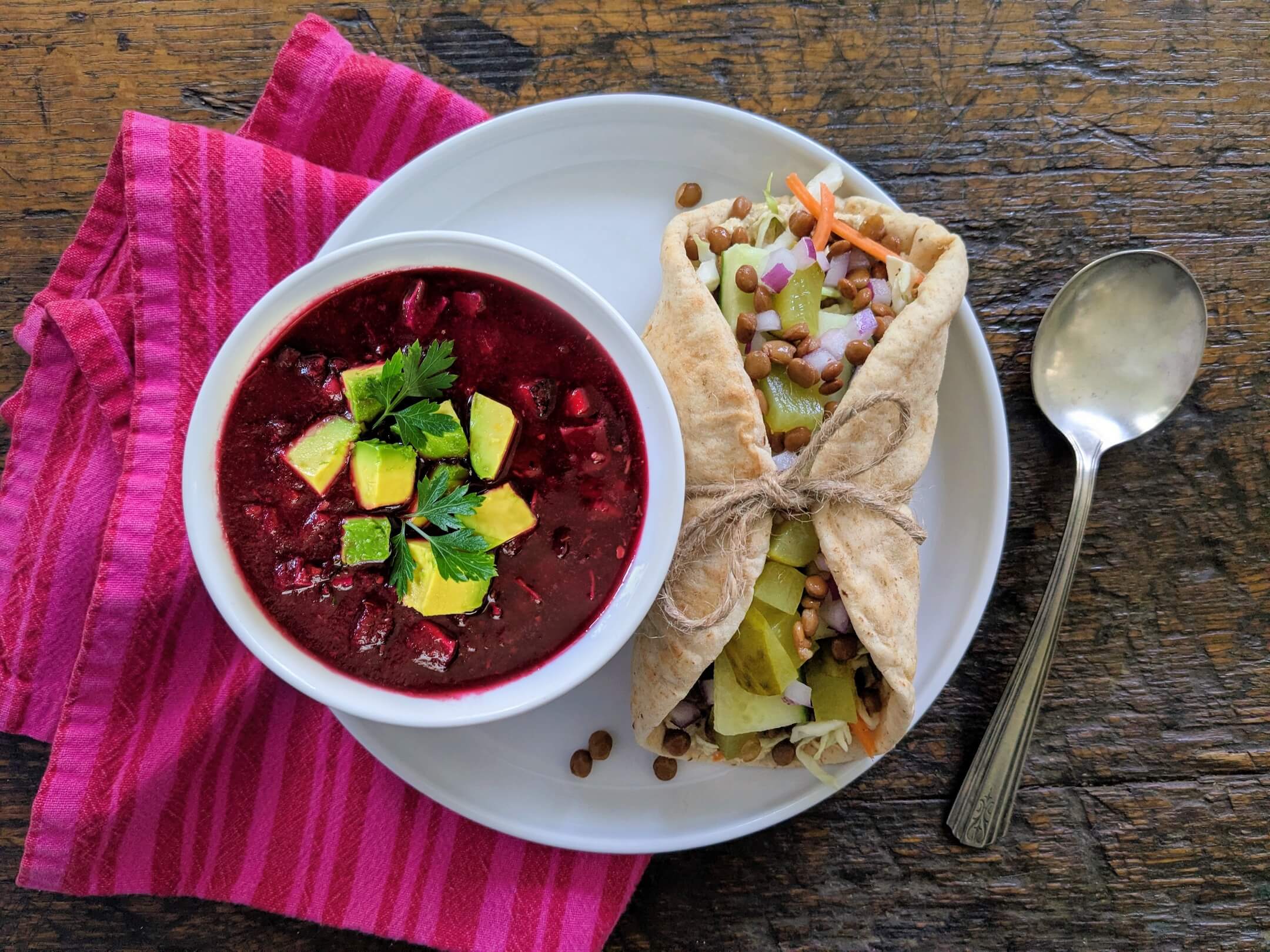 Sunny Tuscan Cheese Spread & Cucumber Pita Wrap and Gazpacho