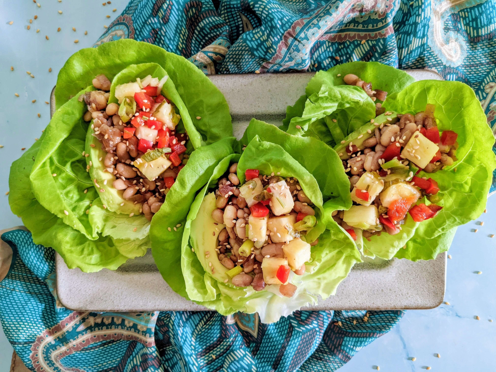 Navy Bean & Pineapple Salsa Stuffed Lettuce Wraps