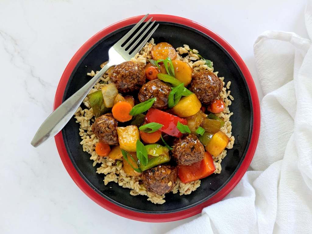 Whole-Food Plant-Based Sweet & Sour Bola-Bola