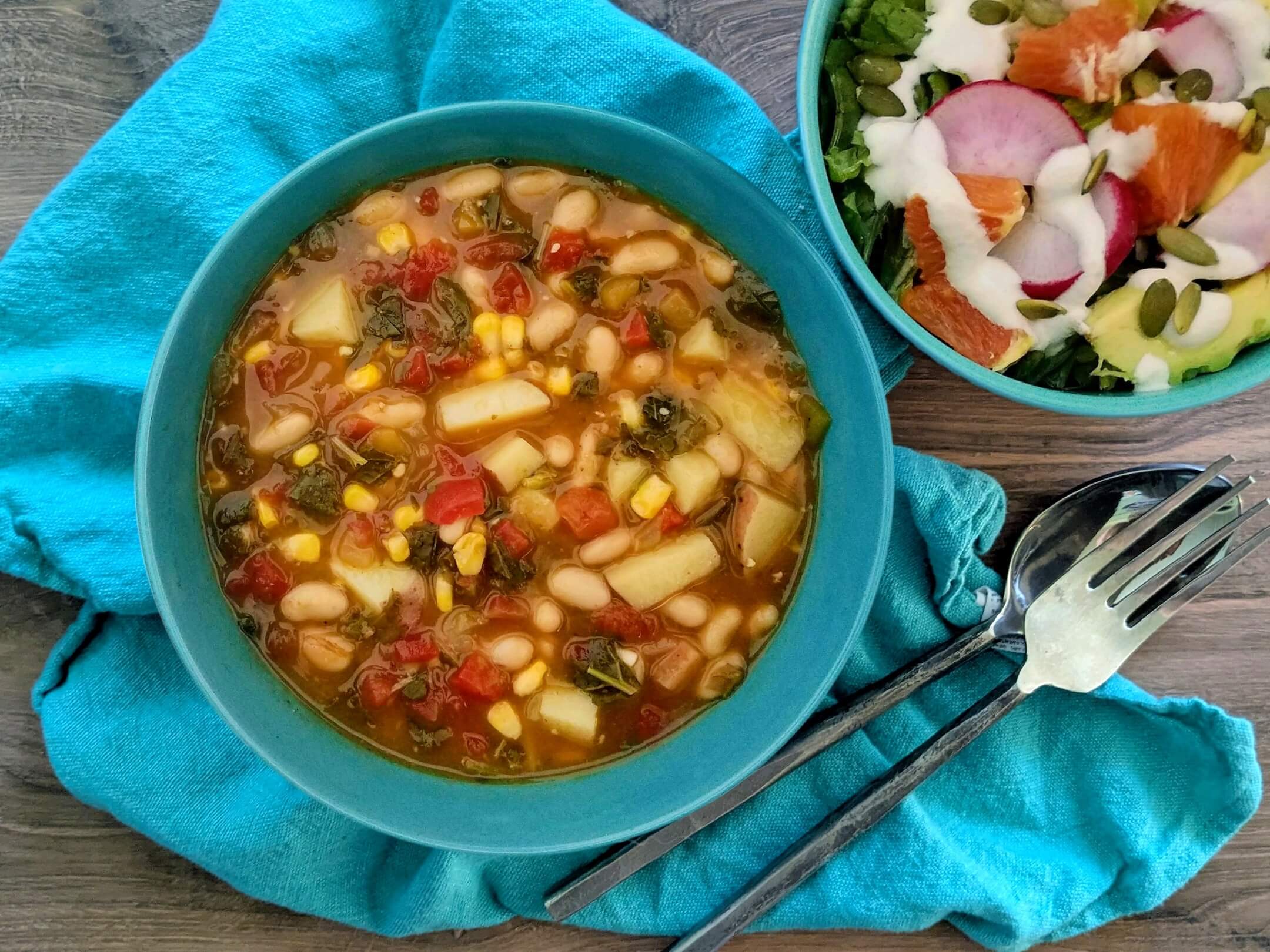 Green Chile Stew with Desert Summer Winds Salad