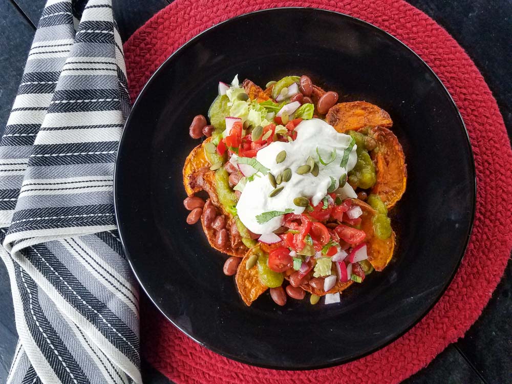 Loaded Green Chile Sweet Potato Fries
