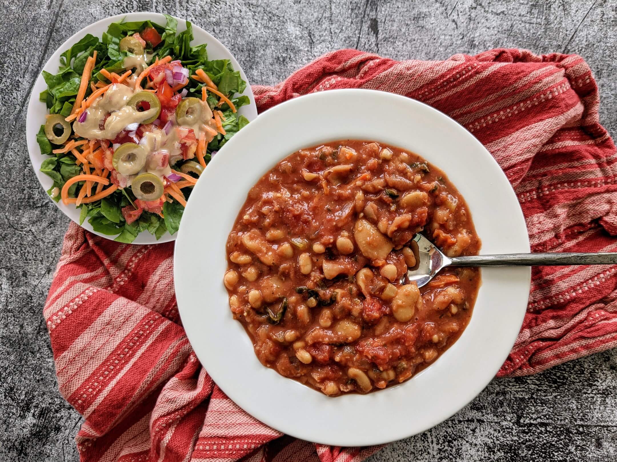 Italian 3-Bean Stew and Balsamic Spinach Salad