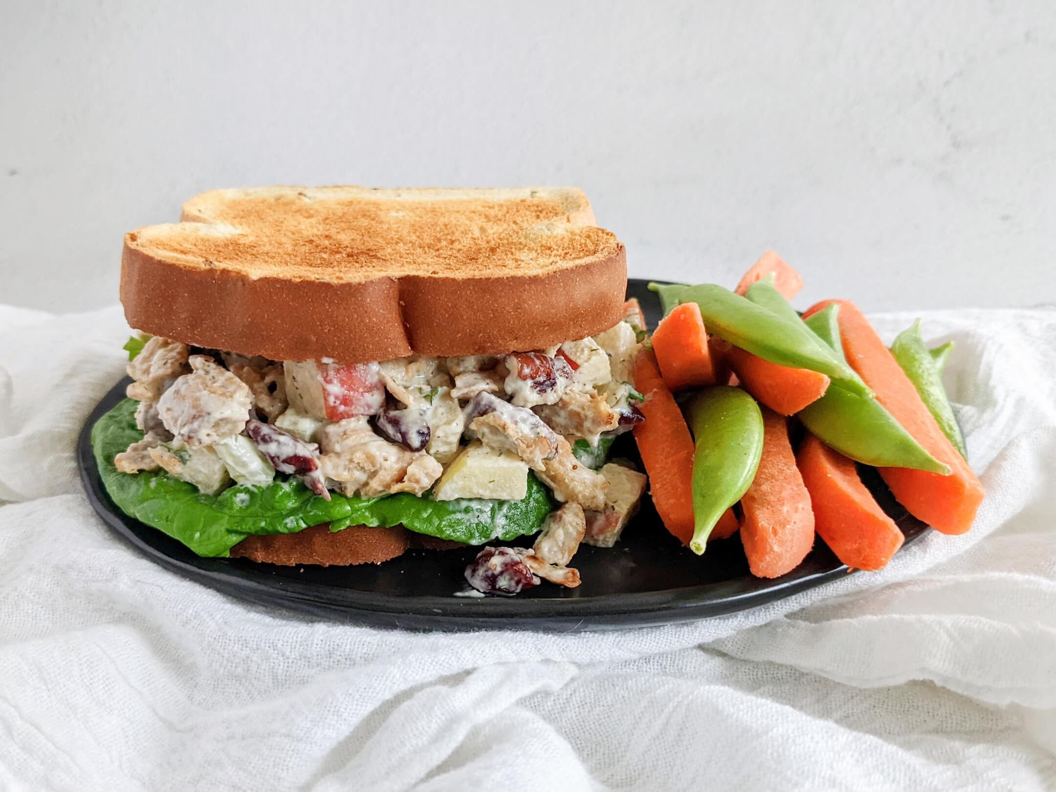 Cranberry Apple Chik’n Salad Sandwich and Crudite