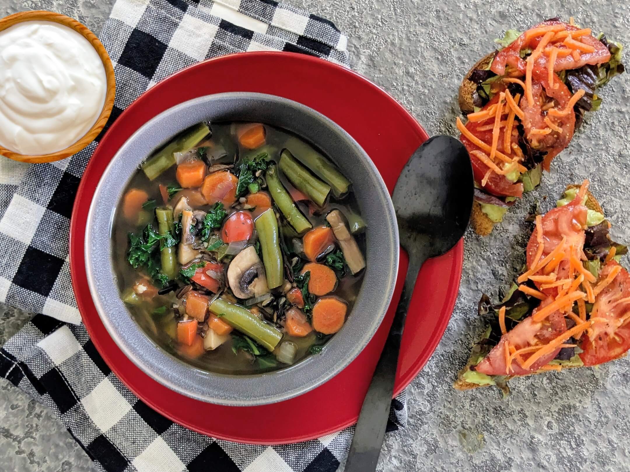 Antioxidant-packed Vegetable Rice Soup and Savory Fancy Toast