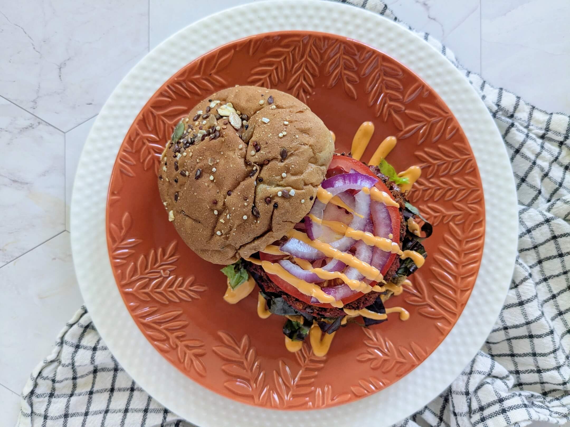 Pinto Beet Burgers with Smoky Paprika Burger Sauce 